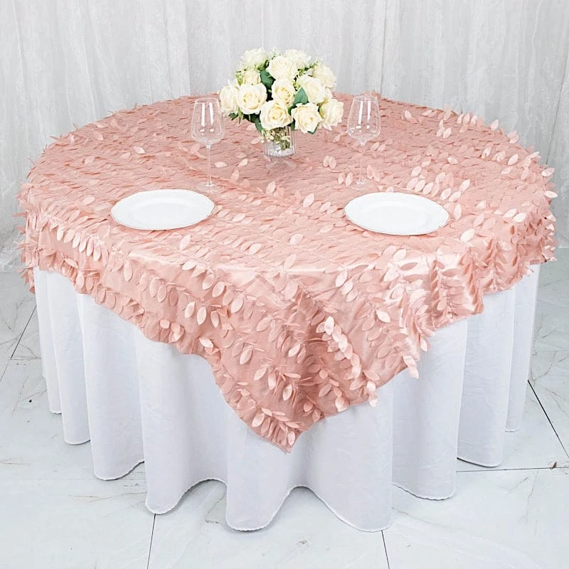 72"x72" Taffeta Square Table Overlay With 3D Leaves Petals Design 8 72"x72" Taffeta Square Table Overlay With 3D Leaves Petals Design - Image 6