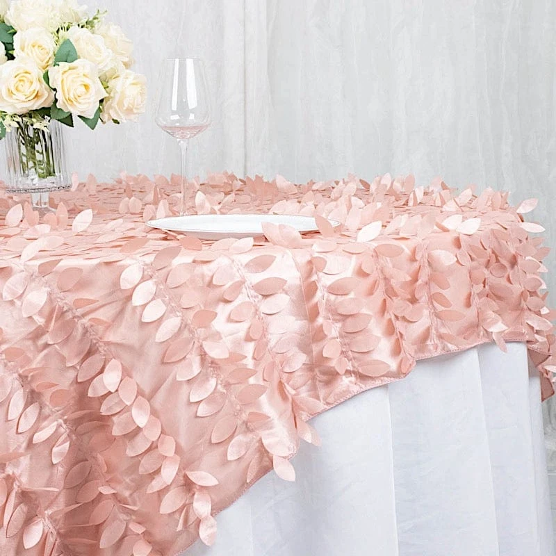 72"x72" Taffeta Square Table Overlay With 3D Leaves Petals Design 10 72"x72" Taffeta Square Table Overlay With 3D Leaves Petals Design - Image 8