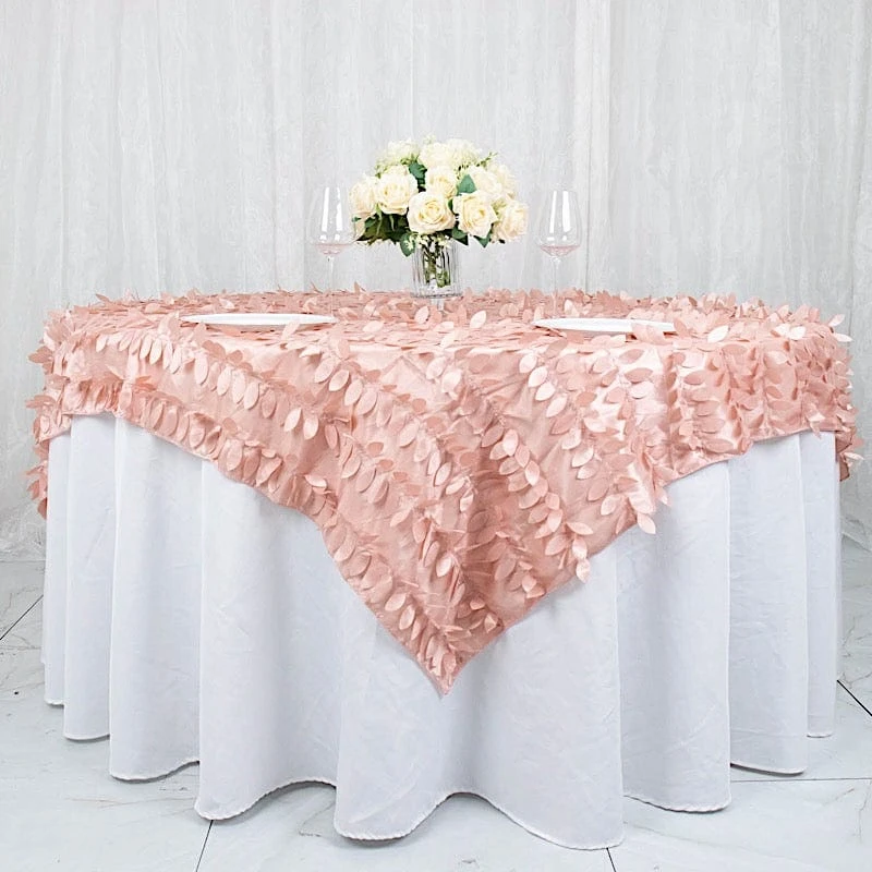72"x72" Taffeta Square Table Overlay With 3D Leaves Petals Design 6 72"x72" Taffeta Square Table Overlay With 3D Leaves Petals Design - Image 4