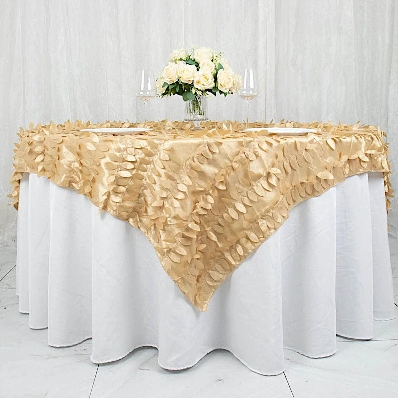 72"x72" Taffeta Square Table Overlay With 3D Leaves Petals Design 9 72"x72" Taffeta Square Table Overlay With 3D Leaves Petals Design - Image 7