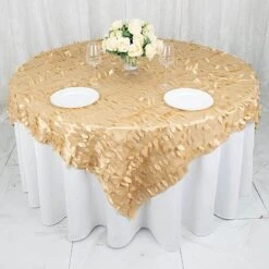 72"x72" Taffeta Square Table Overlay With 3D Leaves Petals Design 30 72"x72" Taffeta Square Table Overlay With 3D Leaves Petals Design -Optimal Home Decoration 72 x72 taffeta square table overlay with 3d leaves petals design 30739252707391