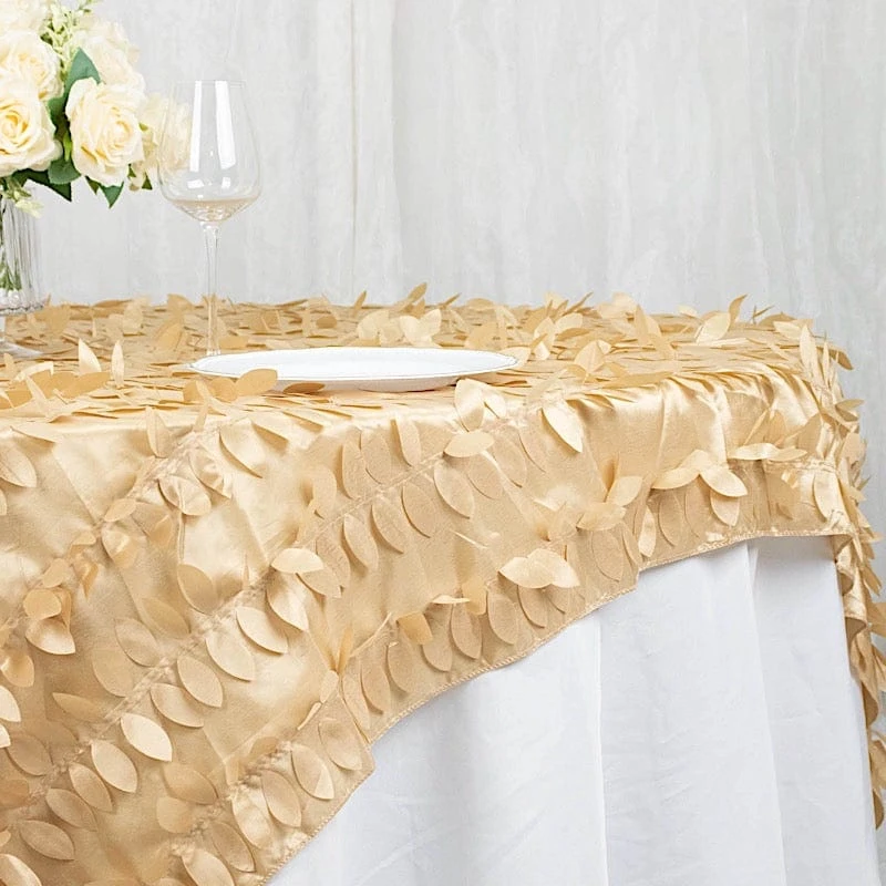 72"x72" Taffeta Square Table Overlay With 3D Leaves Petals Design 5 72"x72" Taffeta Square Table Overlay With 3D Leaves Petals Design - Image 3