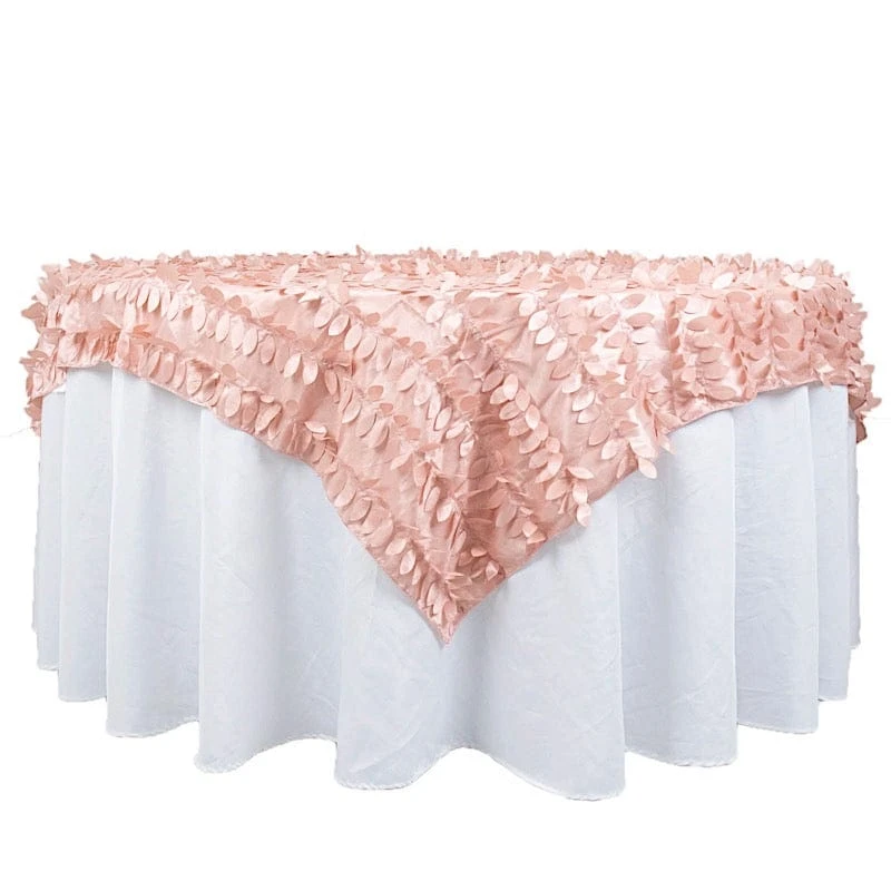 72"x72" Taffeta Square Table Overlay With 3D Leaves Petals Design 4 72"x72" Taffeta Square Table Overlay With 3D Leaves Petals Design - Image 2