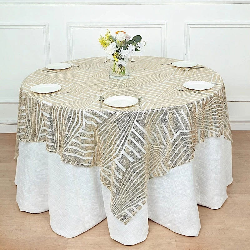 72"x72" Tulle Square Table Overlay With Sequins And Geometric Pattern 13 72"x72" Tulle Square Table Overlay With Sequins And Geometric Pattern - Image 11
