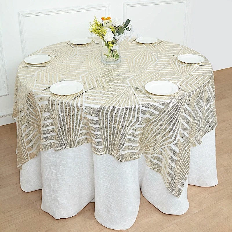 72"x72" Tulle Square Table Overlay With Sequins And Geometric Pattern 14 72"x72" Tulle Square Table Overlay With Sequins And Geometric Pattern - Image 12