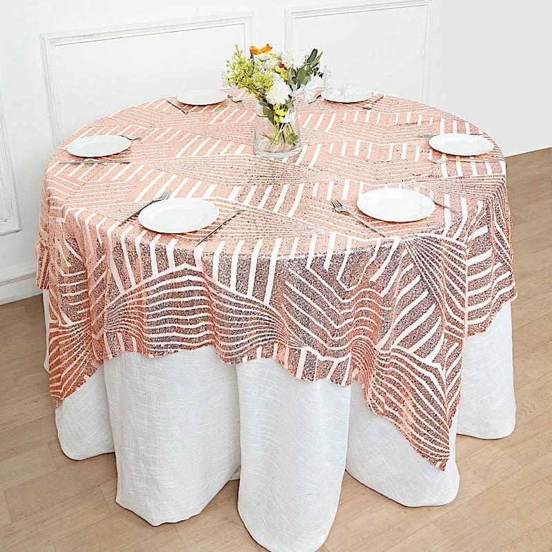 72"x72" Tulle Square Table Overlay With Sequins And Geometric Pattern 5 72"x72" Tulle Square Table Overlay With Sequins And Geometric Pattern - Image 3