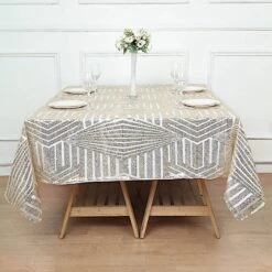 72"x72" Tulle Square Table Overlay With Sequins And Geometric Pattern 36 72"x72" Tulle Square Table Overlay With Sequins And Geometric Pattern -Optimal Home Decoration 72 x72 tulle square table overlay with sequins and geometric pattern 30740541964351