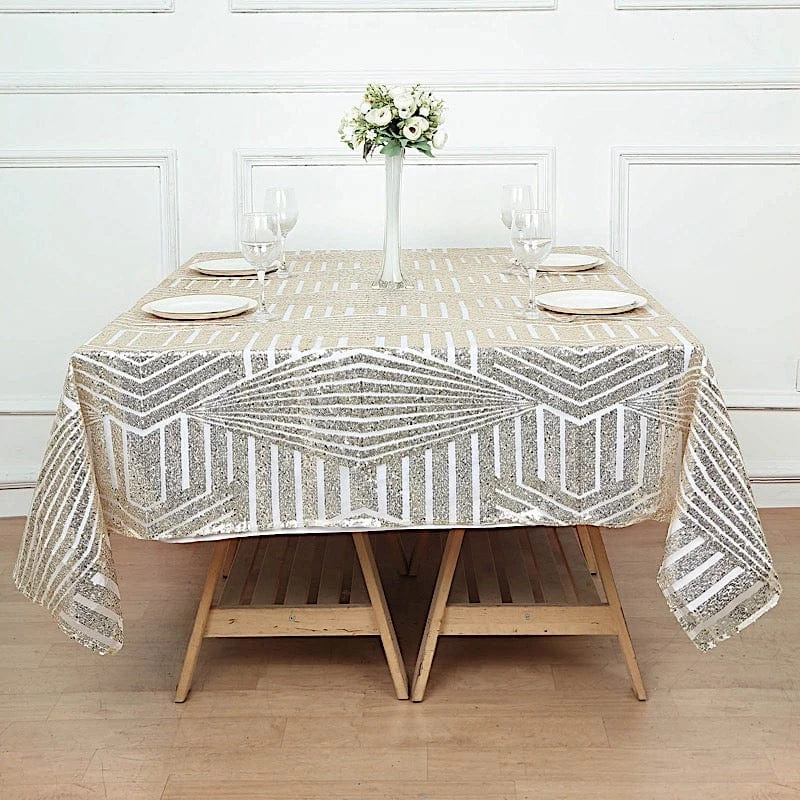 72"x72" Tulle Square Table Overlay With Sequins And Geometric Pattern 17 72"x72" Tulle Square Table Overlay With Sequins And Geometric Pattern - Image 15