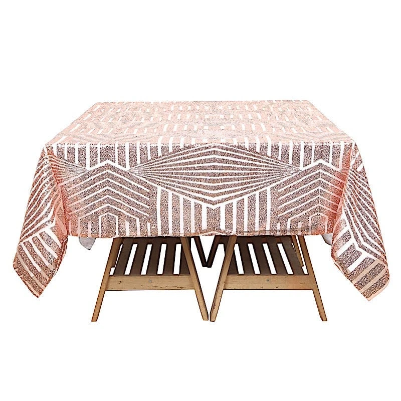 72"x72" Tulle Square Table Overlay With Sequins And Geometric Pattern 3 72"x72" Tulle Square Table Overlay With Sequins And Geometric Pattern