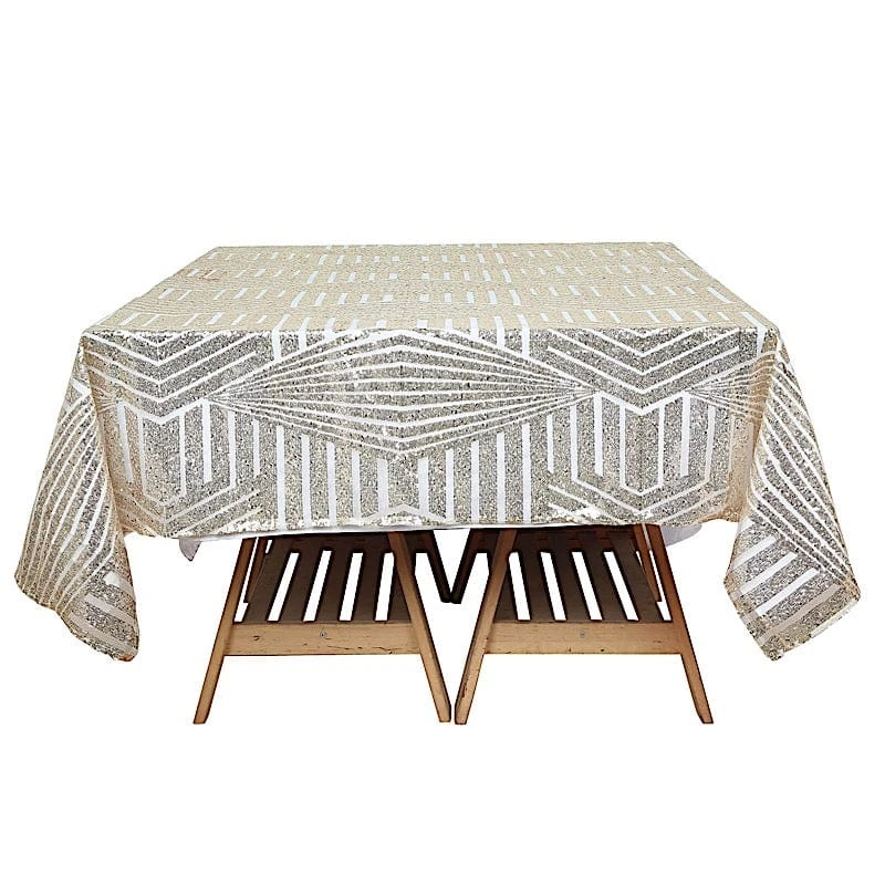 72"x72" Tulle Square Table Overlay With Sequins And Geometric Pattern 12 72"x72" Tulle Square Table Overlay With Sequins And Geometric Pattern - Image 10