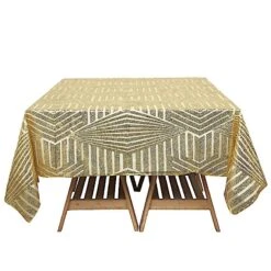72"x72" Tulle Square Table Overlay With Sequins And Geometric Pattern 40 72"x72" Tulle Square Table Overlay With Sequins And Geometric Pattern -Optimal Home Decoration 72 x72 tulle square table overlay with sequins and geometric pattern lay72 02g gold 30740541046847