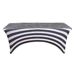 8 Ft Fitted Premium Spandex Tablecloth Striped Table Cover - Black And White