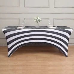 8 Ft Fitted Premium Spandex Tablecloth Striped Table Cover - Black And White -Optimal Home Decoration 8 ft fitted premium spandex tablecloth striped table cover black and white tab rec spx8ft 15 blk 29918462345279