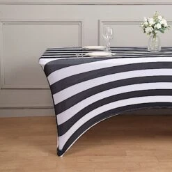 8 Ft Fitted Premium Spandex Tablecloth Striped Table Cover - Black And White -Optimal Home Decoration 8 ft fitted premium spandex tablecloth striped table cover black and white tab rec spx8ft 15 blk 29918462443583