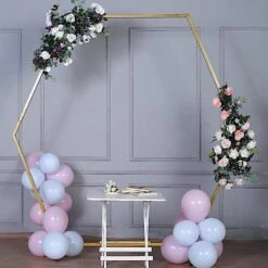 8 Ft Hexagon Metal Wedding Arch Backdrop Stand - Gold -Optimal Home Decoration 8 ft hexagon metal wedding arch backdrop stand gold bkdp stndhex1 gold 15529806463039