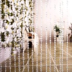 8 Ft X 3 Ft Clear Acrylic Diamond Cut Beaded Door Curtain With Metal Rod Top