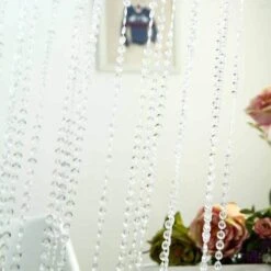 8 Ft X 3 Ft Clear Acrylic Diamond Cut Beaded Door Curtain With Metal Rod Top -Optimal Home Decoration 8 ft x 3 ft clear acrylic diamond cut beaded door curtain with metal rod top cur f01 96 clr 5172264501311