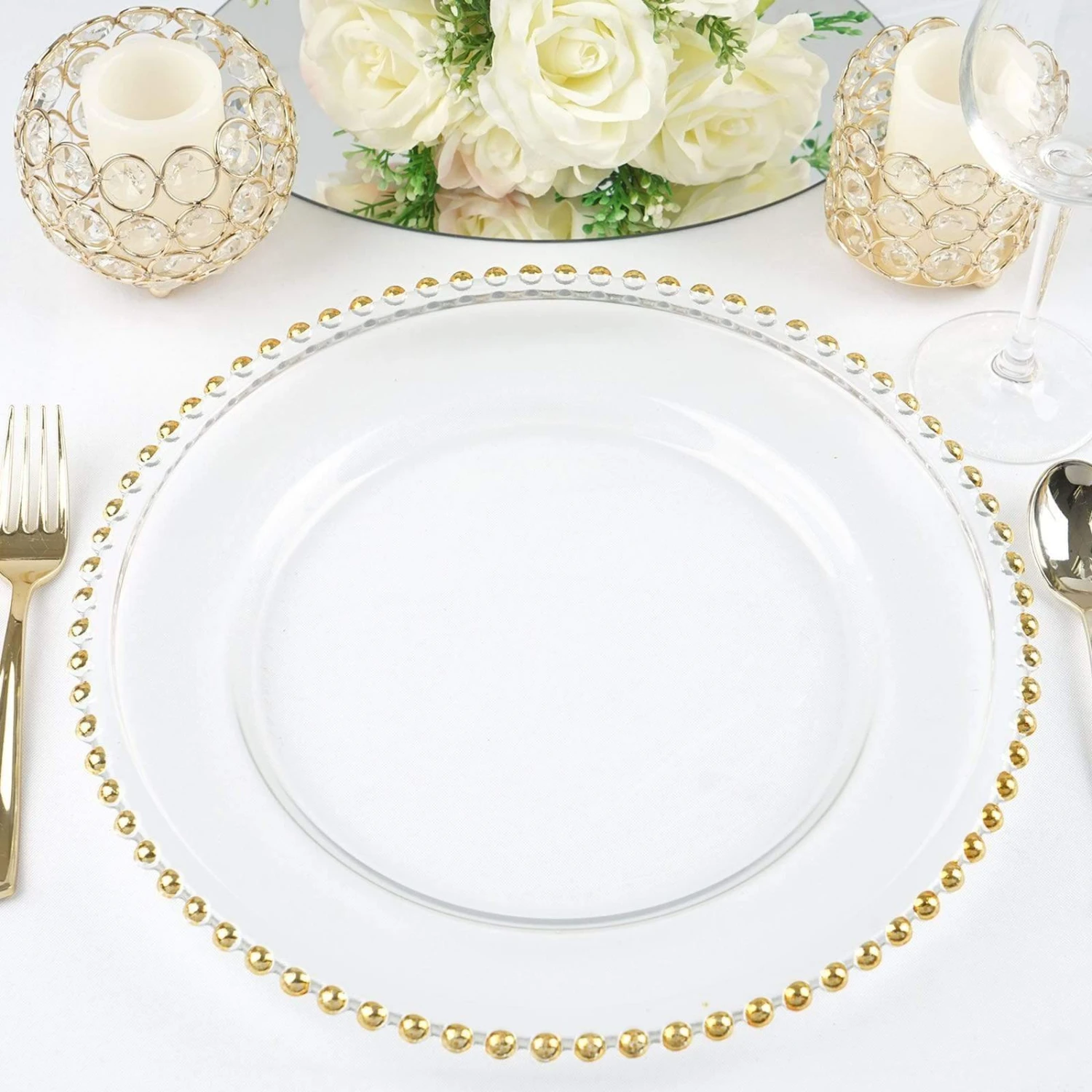 8 Pcs 12" Round Gold Rim Glass Charger Plates - Clear With Gold 4 8 Pcs 12" Round Gold Rim Glass Charger Plates - Clear With Gold - Image 2