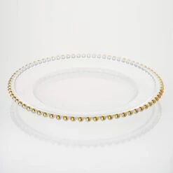 8 Pcs 12" Round Gold Rim Glass Charger Plates - Clear With Gold