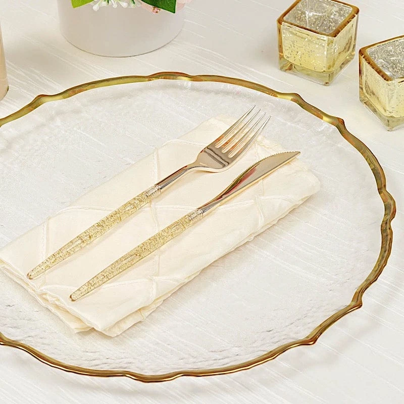 8 Round 13" Glass Charger Plates With Scalloped Rim - Clear And Gold 8 8 Round 13" Glass Charger Plates With Scalloped Rim - Clear And Gold - Image 6