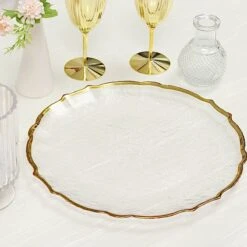 8 Round 13" Glass Charger Plates With Scalloped Rim - Clear And Gold 19 8 Round 13" Glass Charger Plates With Scalloped Rim - Clear And Gold -Optimal Home Decoration 8 pcs 13 glass charger plates with scalloped edges design clear and gold chrg glas0008 gold 29308383658047