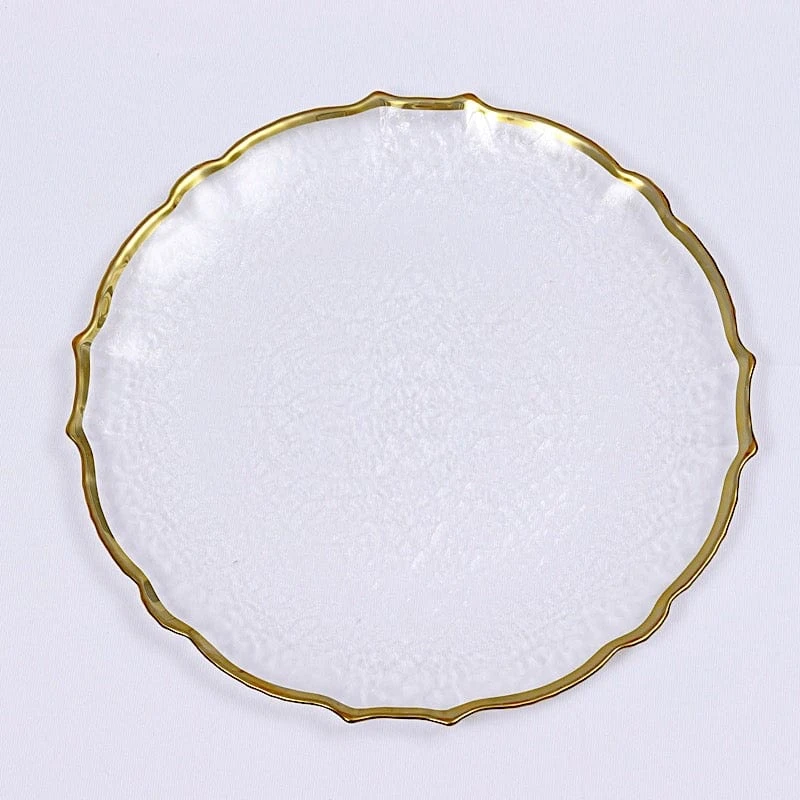 8 Round 13" Glass Charger Plates With Scalloped Rim - Clear And Gold 3 8 Round 13" Glass Charger Plates With Scalloped Rim - Clear And Gold