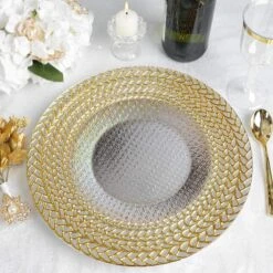 8 Pcs 13" Round Clear Glass Charger Plates With Braided Rim -Optimal Home Decoration 8 pcs 13 round clear glass charger plates with braided rim 28993027178559