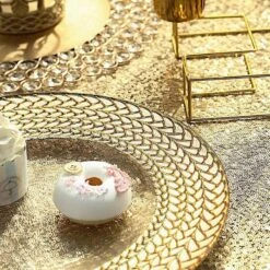 8 Pcs 13" Round Clear Glass Charger Plates With Braided Rim -Optimal Home Decoration 8 pcs 13 round clear glass charger plates with braided rim 28993027244095