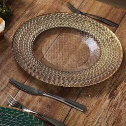 8 Pcs 13" Round Clear Glass Charger Plates With Braided Rim -Optimal Home Decoration 8 pcs 13 round clear glass charger plates with braided rim 28993027276863