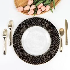 8 Pcs 13" Round Clear Glass Charger Plates With Braided Rim -Optimal Home Decoration 8 pcs 13 round clear glass charger plates with braided rim 29024070664255