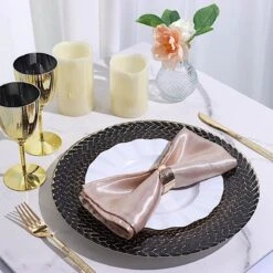 8 Pcs 13" Round Clear Glass Charger Plates With Braided Rim -Optimal Home Decoration 8 pcs 13 round clear glass charger plates with braided rim 29024070729791