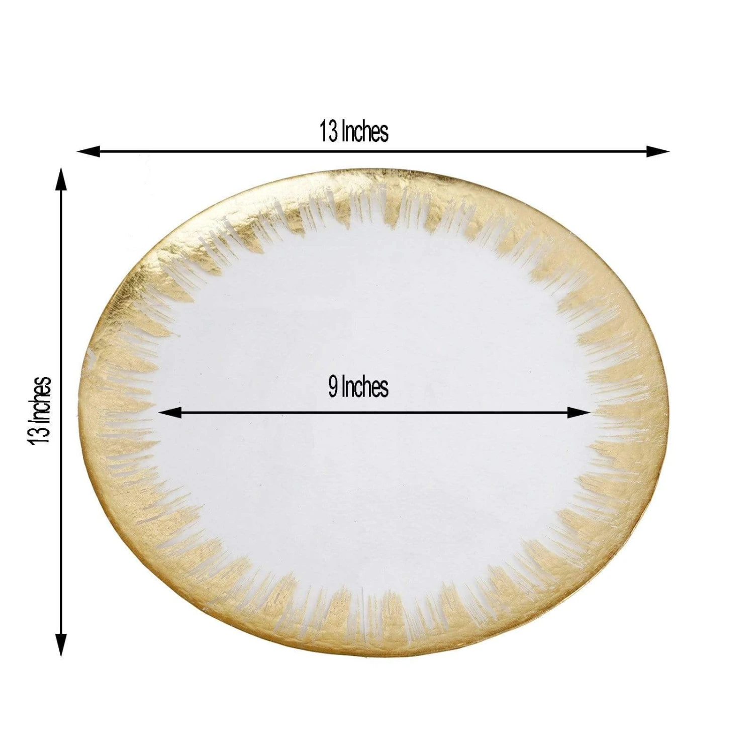 8 Pcs 13" Round Glass Charger Plates - Clear With Gold Spray Rim 4 8 Pcs 13" Round Glass Charger Plates - Clear With Gold Spray Rim - Image 2