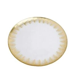 8 Pcs 13" Round Glass Charger Plates - Clear With Gold Spray Rim