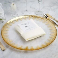 8 Pcs 13" Round Glass Charger Plates - Clear With Gold Spray Rim 13 8 Pcs 13" Round Glass Charger Plates - Clear With Gold Spray Rim -Optimal Home Decoration 8 pcs 13 round glass charger plates clear with gold spray rim chrg glas0003 gold 28525420412991