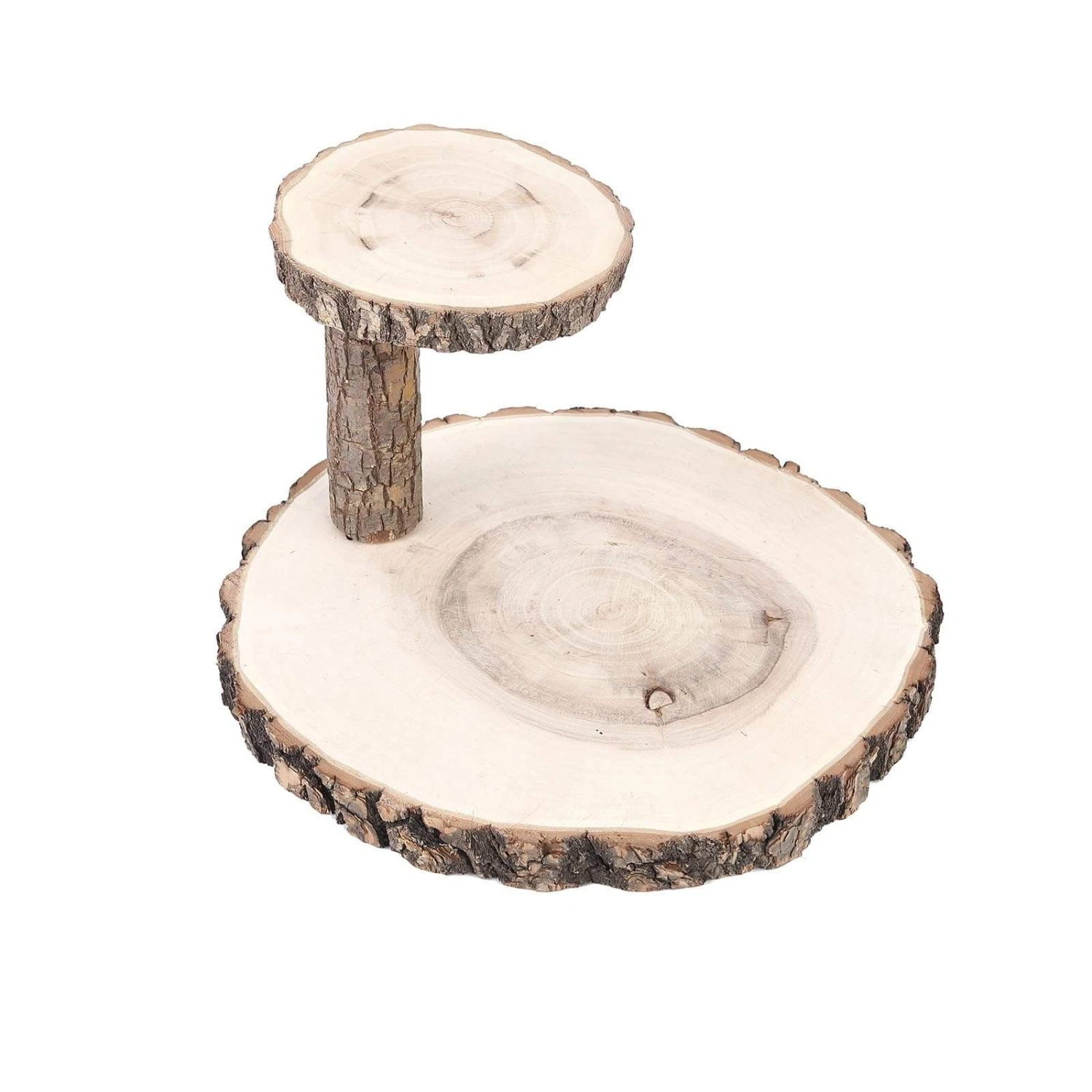 8" Tall 2 Tier Round Natural Wooden Stand Dessert Server Centerpiece - Brown 3 8" Tall 2 Tier Round Natural Wooden Stand Dessert Server Centerpiece - Brown
