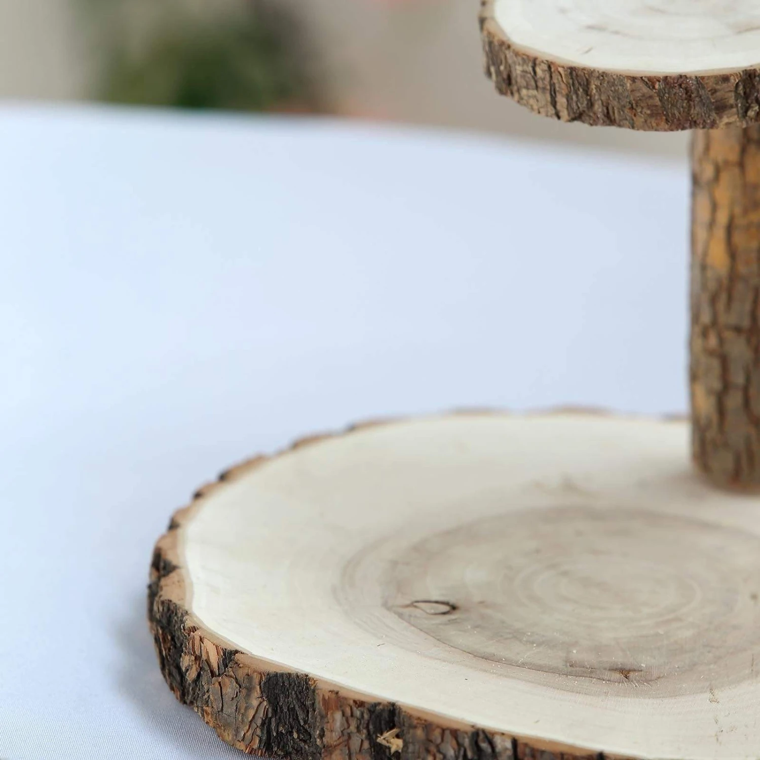 8" Tall 2 Tier Round Natural Wooden Stand Dessert Server Centerpiece - Brown 4 8" Tall 2 Tier Round Natural Wooden Stand Dessert Server Centerpiece - Brown - Image 2