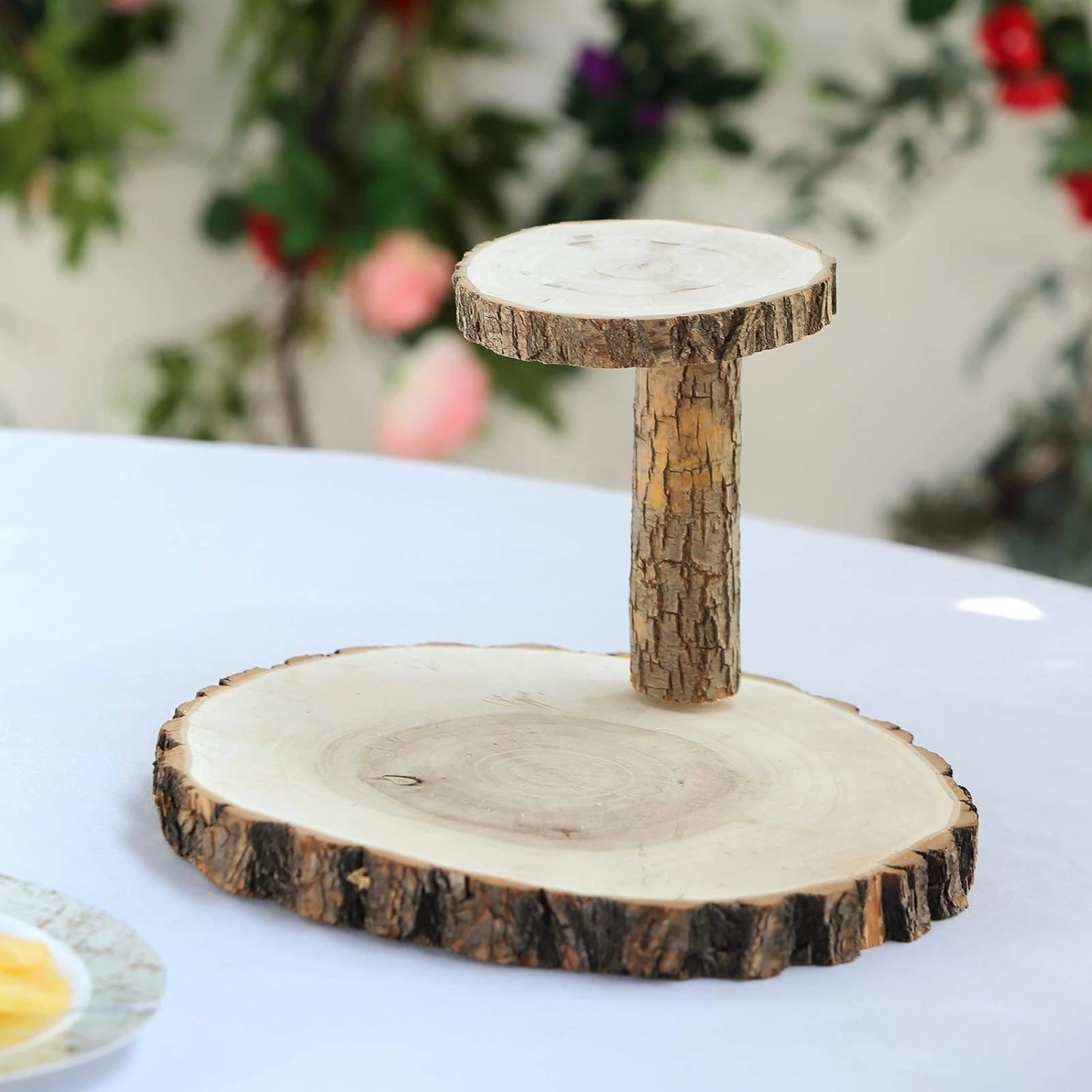 8" Tall 2 Tier Round Natural Wooden Stand Dessert Server Centerpiece - Brown 6 8" Tall 2 Tier Round Natural Wooden Stand Dessert Server Centerpiece - Brown - Image 4