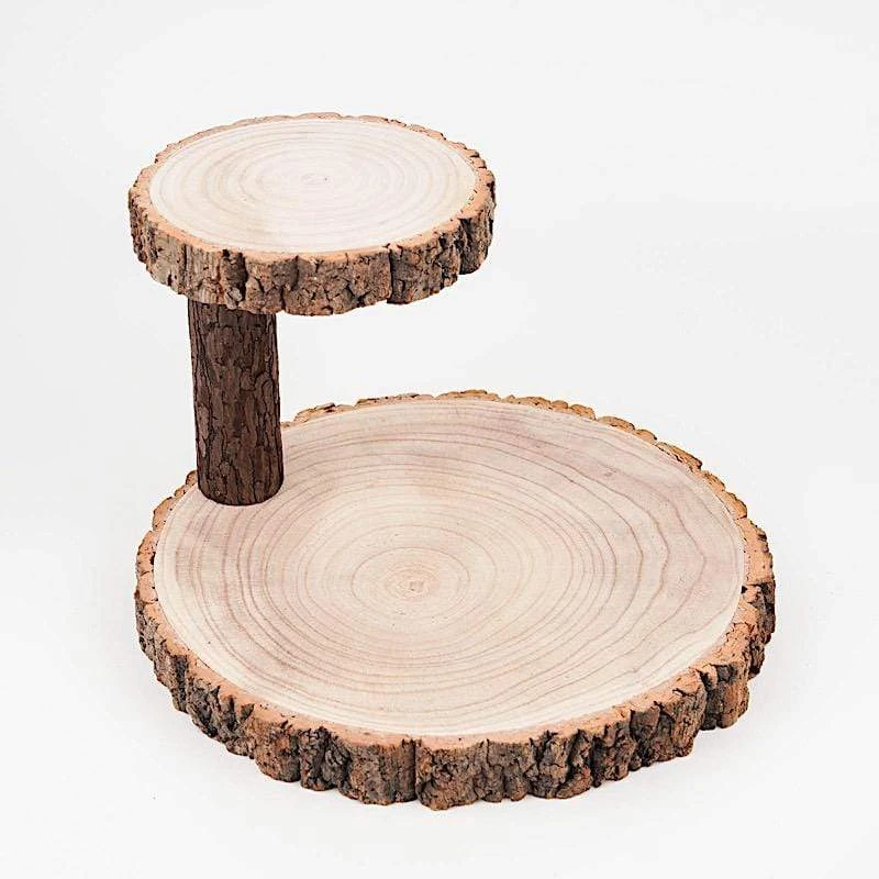 8" Tall 2 Tier Round Natural Wooden Stand Dessert Server Centerpiece - Brown 14 8" Tall 2 Tier Round Natural Wooden Stand Dessert Server Centerpiece - Brown - Image 12