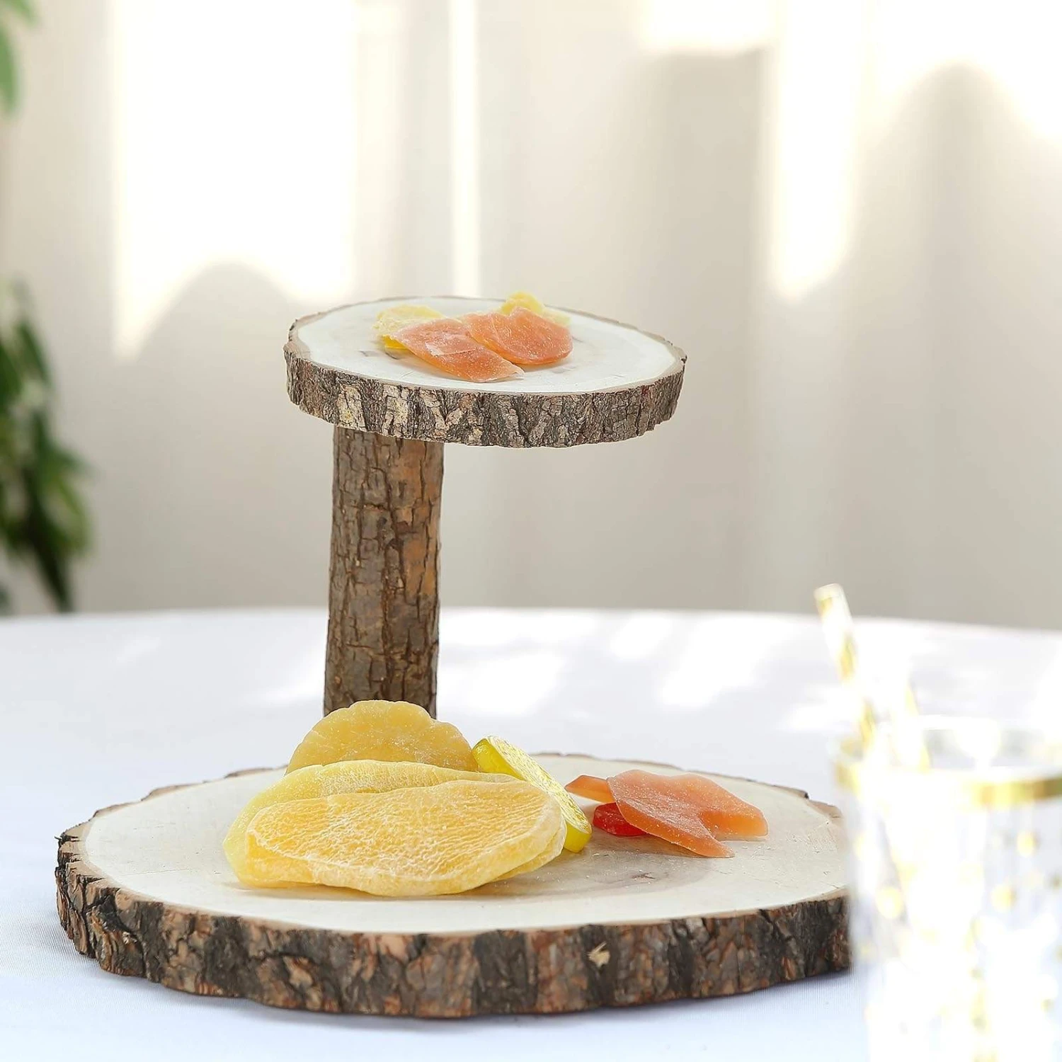 8" Tall 2 Tier Round Natural Wooden Stand Dessert Server Centerpiece - Brown 7 8" Tall 2 Tier Round Natural Wooden Stand Dessert Server Centerpiece - Brown - Image 5