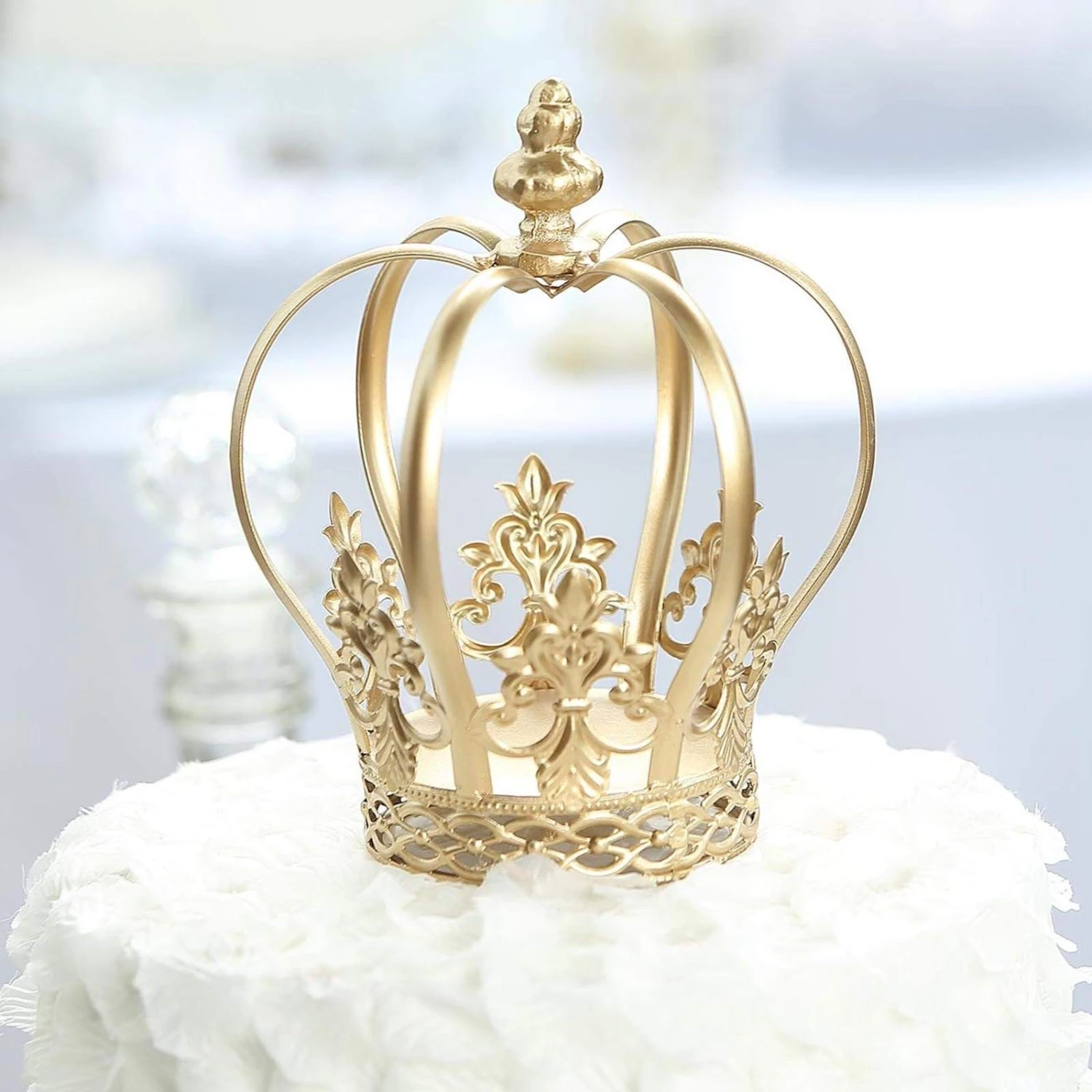 8" Tall Metal Royal Crown Fleur-de-lis Cake Topper Centerpiece Decorations - Gold 5 8" Tall Metal Royal Crown Fleur-de-lis Cake Topper Centerpiece Decorations - Gold - Image 3