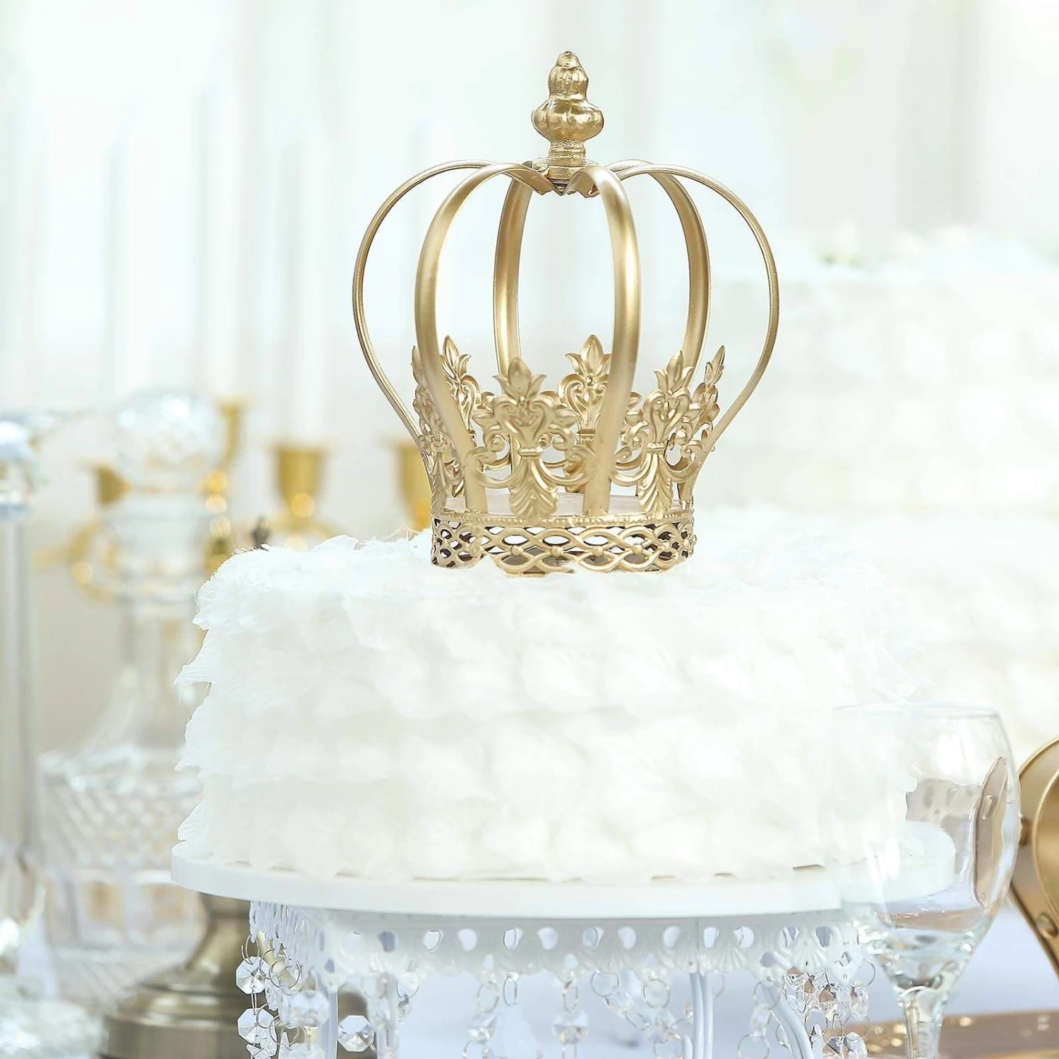 8" Tall Metal Royal Crown Fleur-de-lis Cake Topper Centerpiece Decorations - Gold 4 8" Tall Metal Royal Crown Fleur-de-lis Cake Topper Centerpiece Decorations - Gold - Image 2