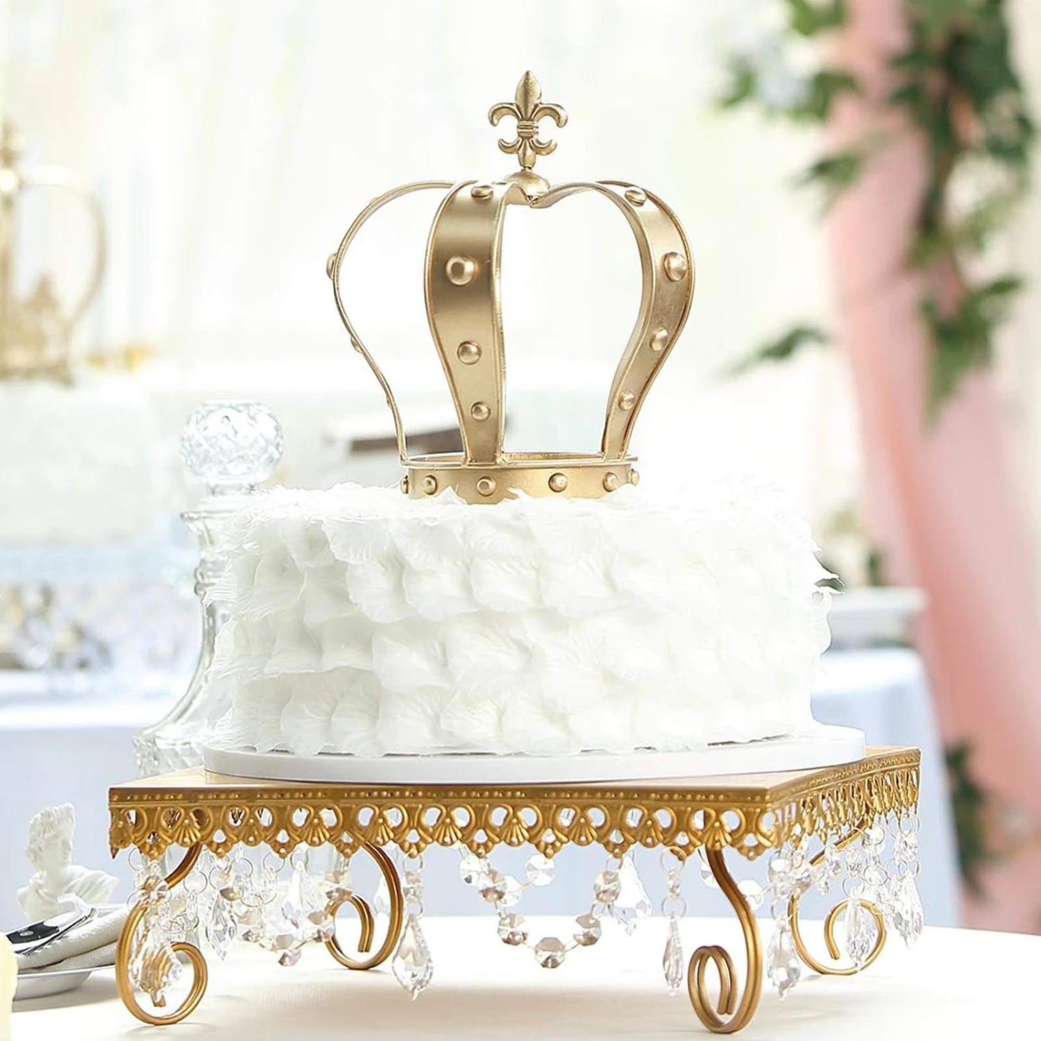 8" Tall Metal Royal Crown Fleur-de-lis Cake Topper Party Centerpiece Decorations - Gold 4 8" Tall Metal Royal Crown Fleur-de-lis Cake Topper Party Centerpiece Decorations - Gold - Image 2
