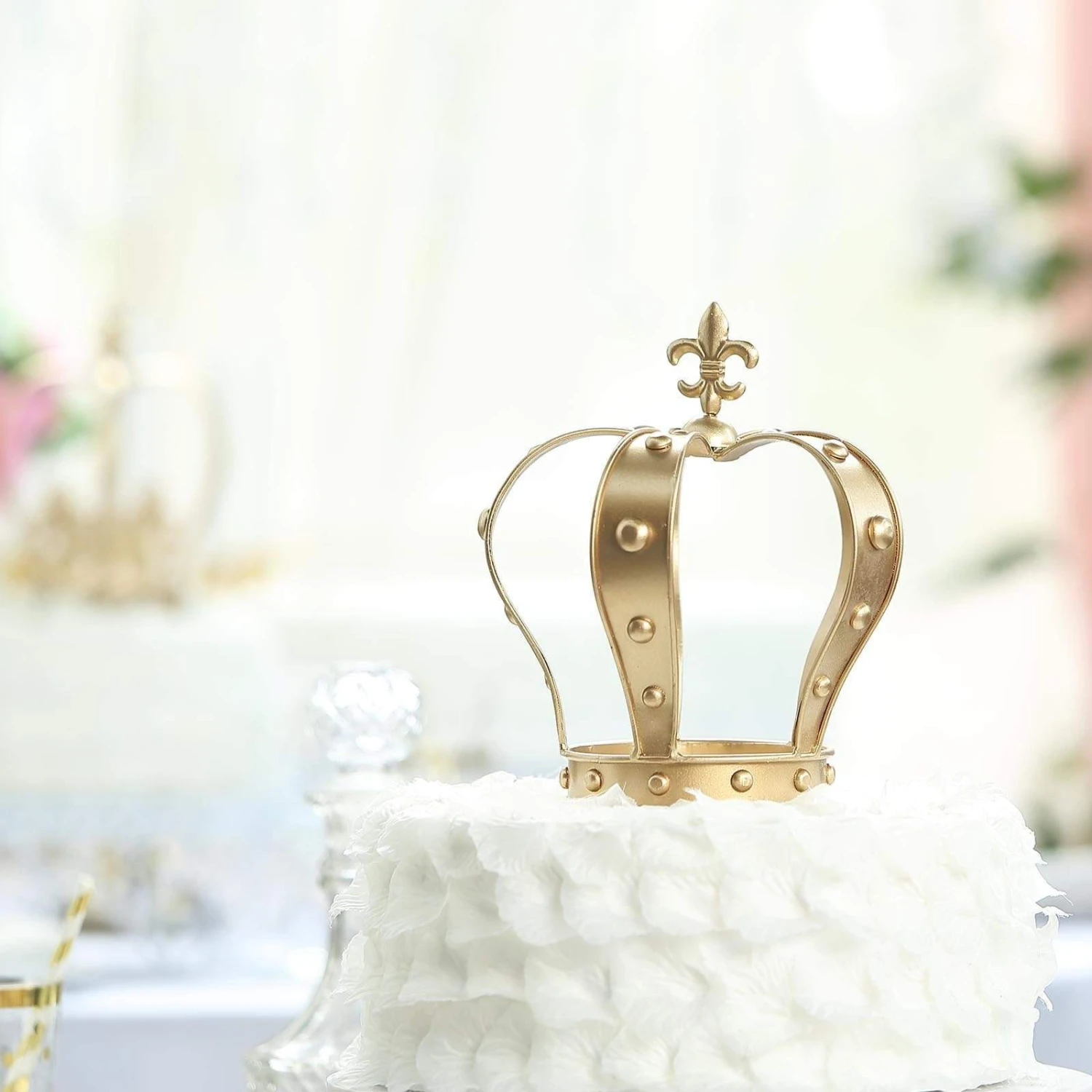 8" Tall Metal Royal Crown Fleur-de-lis Cake Topper Party Centerpiece Decorations - Gold 5 8" Tall Metal Royal Crown Fleur-de-lis Cake Topper Party Centerpiece Decorations - Gold - Image 3