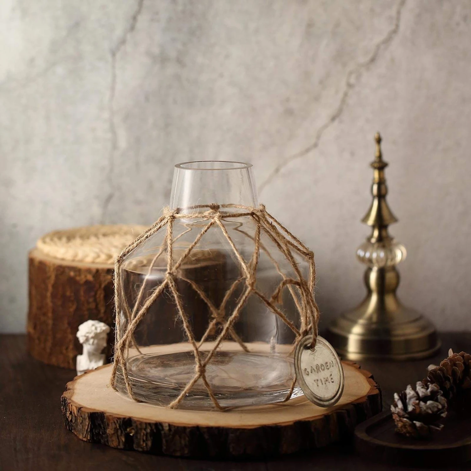 8" Tall Tapered Neck Glass Jar Vase With Net And Coin Tag - Clear And Brown 9 8" Tall Tapered Neck Glass Jar Vase With Net And Coin Tag - Clear And Brown - Image 7