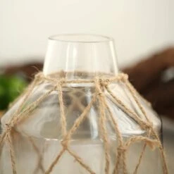 8" Tall Tapered Neck Glass Jar Vase With Net And Coin Tag - Clear And Brown 19 8" Tall Tapered Neck Glass Jar Vase With Net And Coin Tag - Clear And Brown -Optimal Home Decoration 8 tall tapered neck glass jar vase with net and coin tag clear and brown vase a47 8 13767929593919