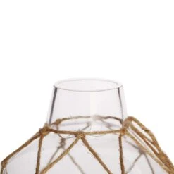 8" Tall Tapered Neck Glass Jar Vase With Net And Coin Tag - Clear And Brown 20 8" Tall Tapered Neck Glass Jar Vase With Net And Coin Tag - Clear And Brown -Optimal Home Decoration 8 tall tapered neck glass jar vase with net and coin tag clear and brown vase a47 8 13767945257023