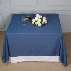 85" X 85" Faux Denim Polyester Table Overlay - Dark Blue 13 85" X 85" Faux Denim Polyester Table Overlay - Dark Blue -Optimal Home Decoration 85 x 85 faux denim polyester table overlay dark blue lay85 denm 28515761487935
