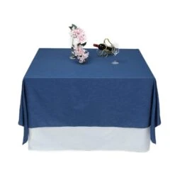85" X 85" Faux Denim Polyester Table Overlay - Dark Blue