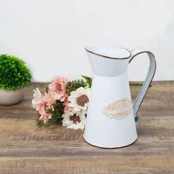 9" Decorative Vintage Metal Garden Water Pitcher Centerpiece - White -Optimal Home Decoration 9 decorative vintage metal garden water pitcher centerpiece white plnt met 003 s wht 30805323219007