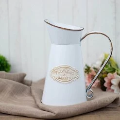9" Decorative Vintage Metal Garden Water Pitcher Centerpiece - White -Optimal Home Decoration 9 decorative vintage metal garden water pitcher centerpiece white plnt met 003 s wht 30805323284543